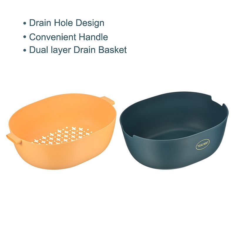 Kitchen Food Strainer Bowl Plastic Double Layered Drain Basket 2PCS