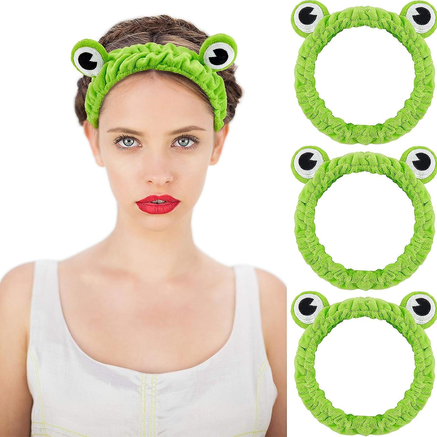 3 Pieces Frog Headband Frog Eye Elastic Headband Cute Frog Headband For Face Washing Frog Head Wrap Green Funny Hair Band Elastic Turban Shower Spa Yo