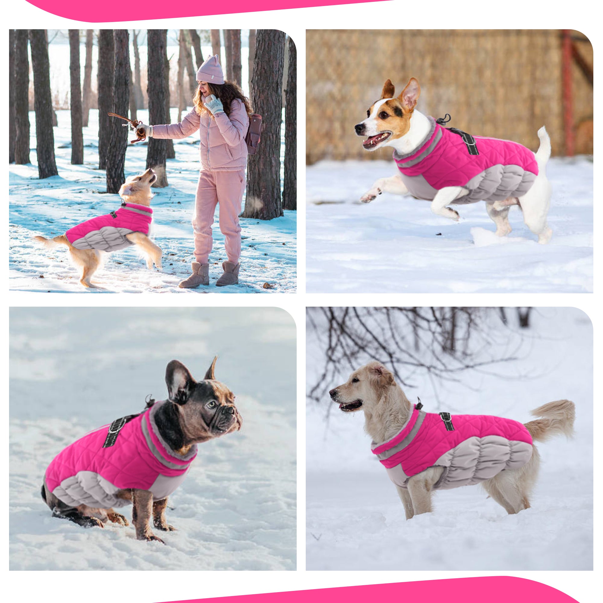 PUMYPOREITY Warm Dog Winter Coat Cold Weather Dog Jacket Windproof Reflective Turtleneck with Neckline D-Ring for Leash Thick Fleece Lining Outdoor Padded Vest for Small Medium Large Dogs