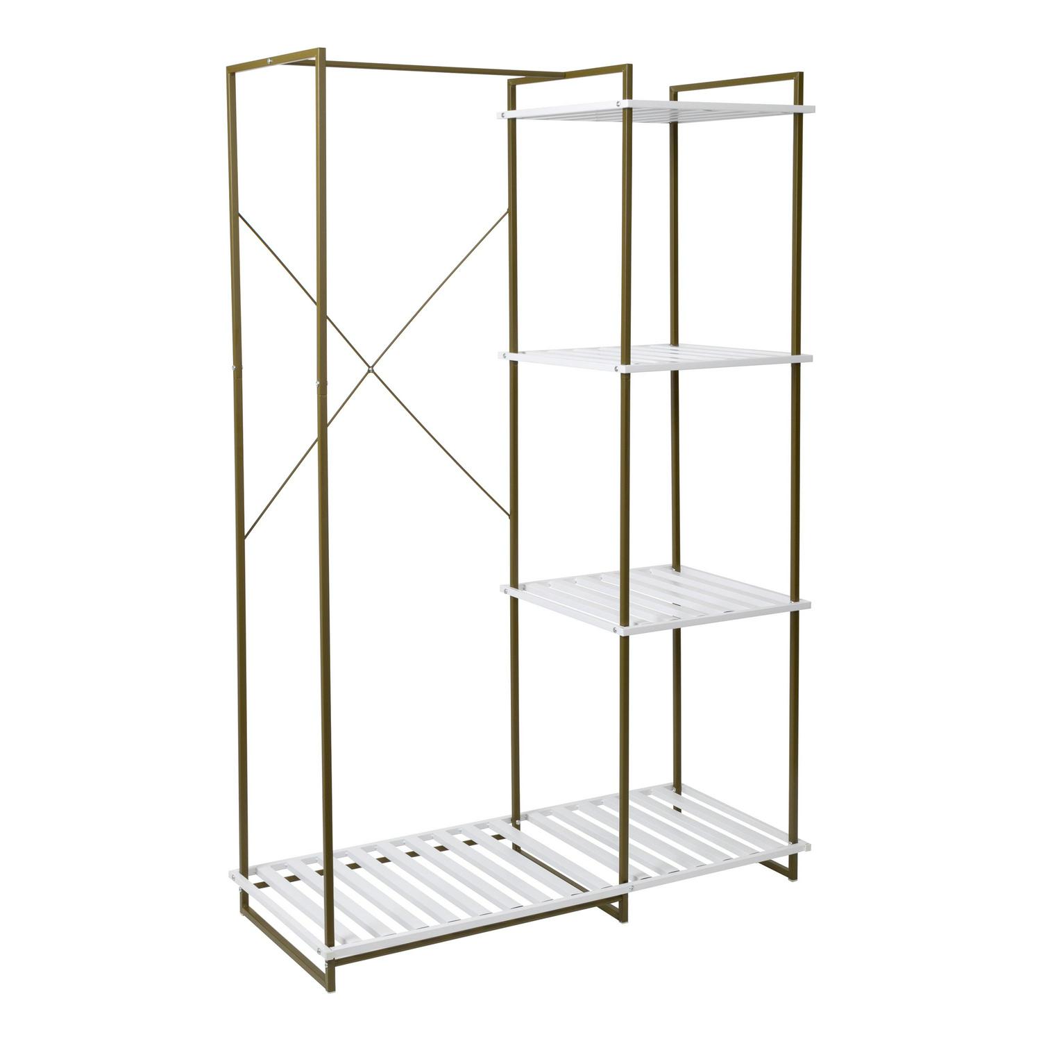 Honey-Can-Do Freestanding Open Metal Closet Wardrobe， Olive and White，Shelves and Shelf Units Olive，Steel