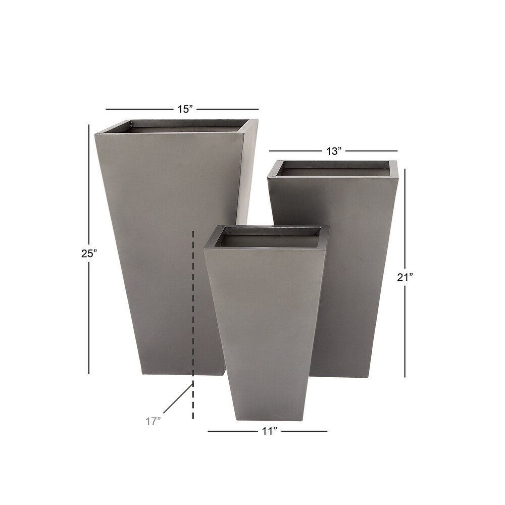 Black  Gray or Silver Metal Contemporary Planter with Tapered Base and Polished Exterior (Set of 3)