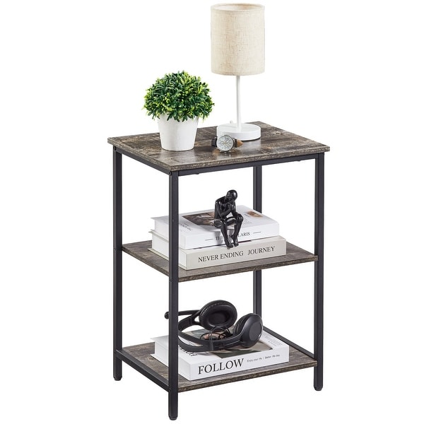 Industrial End Table With 3-Tier Wood Storage Shelf， Nightstand Sofa End Side Table Storage Display Shelf