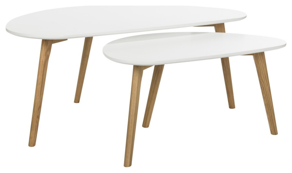 Dala Double Coffee Table White   Midcentury   Coffee Table Sets   by AED Luxury Home Decor  Houzz