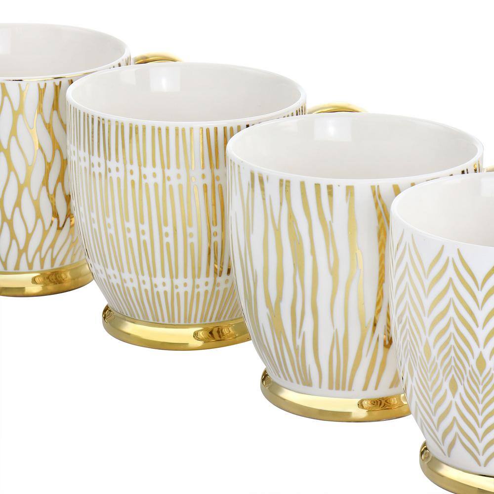 GIBSON HOME Gold Fin. 4-Piece 16.7 oz. Gold Electroplated Fine Ceramic Mug Set 985117541M