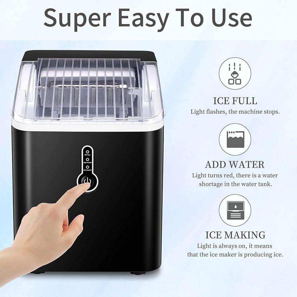 Edendirect 26 lbs24Hours Countertop Portable Ice Maker in Black with Ice Scoop and Basket for Home Bar Office