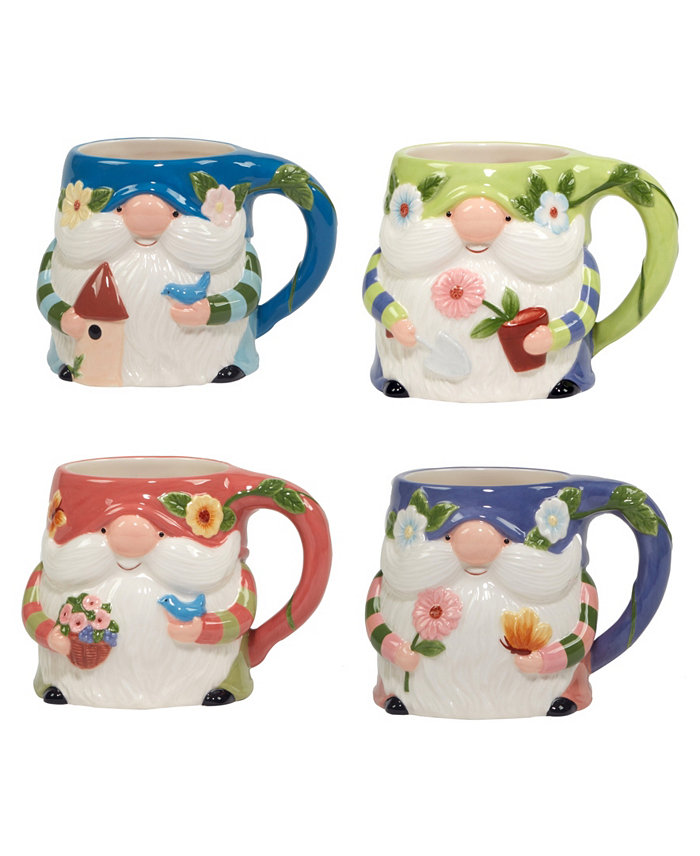 Certified International Garden Gnomes Set of 4 3-D Gnome Mugs