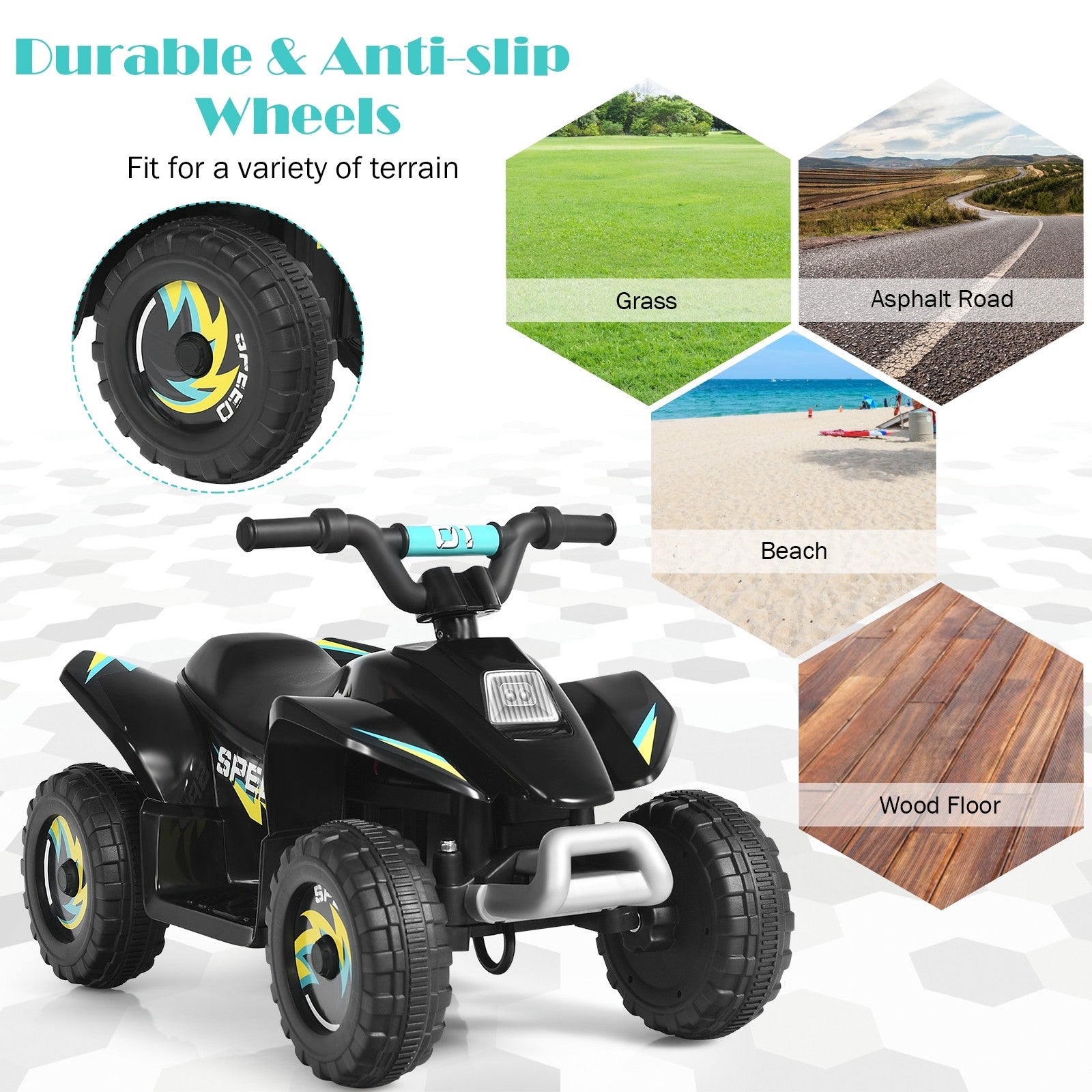 Costzon Ride on ATV, 6V Battery Powered Electric Quad, High/Low Speeds, Forward/ Reverse Switch