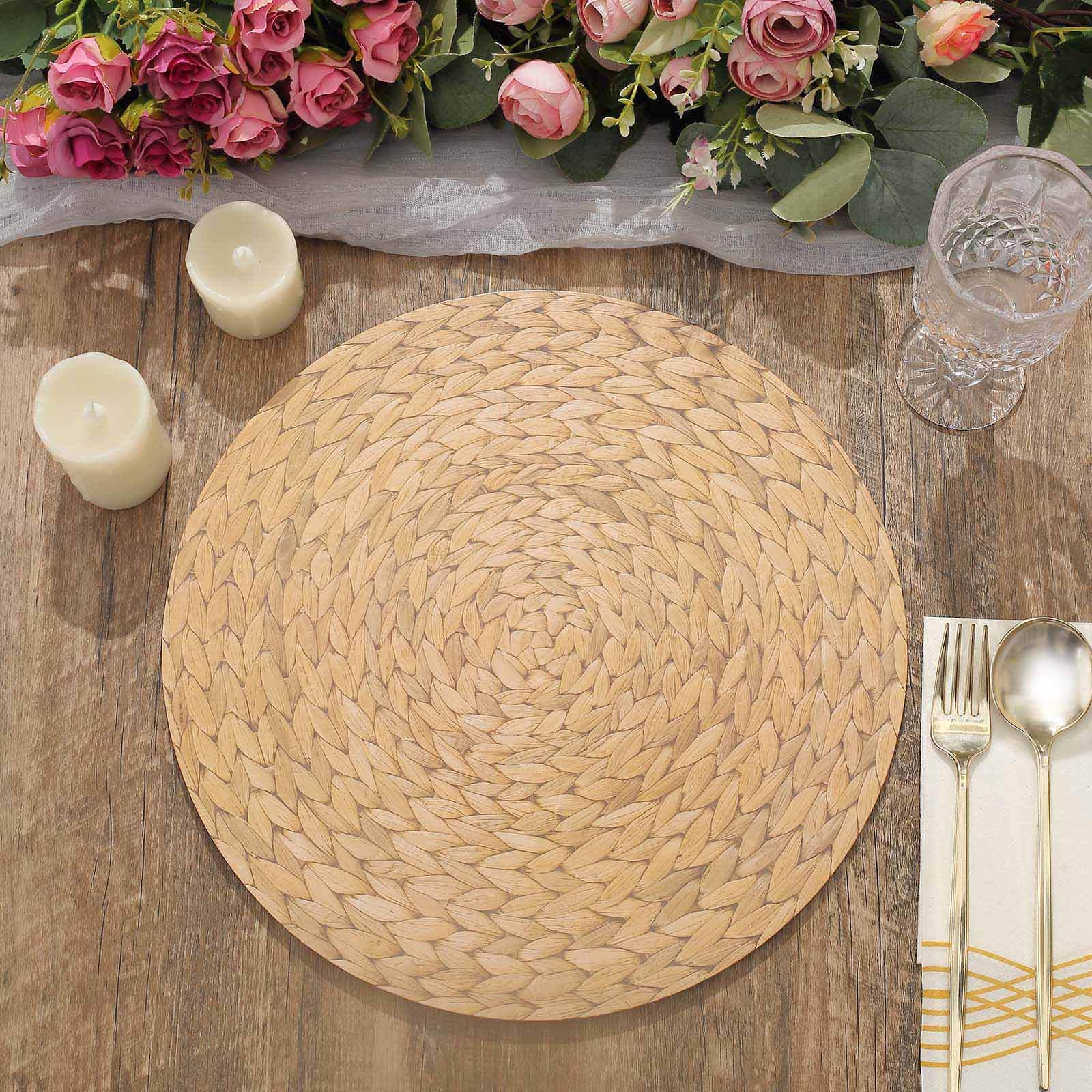 6 Pack Natural Woven Rattan Print Cardstock Paper Placemats, 13