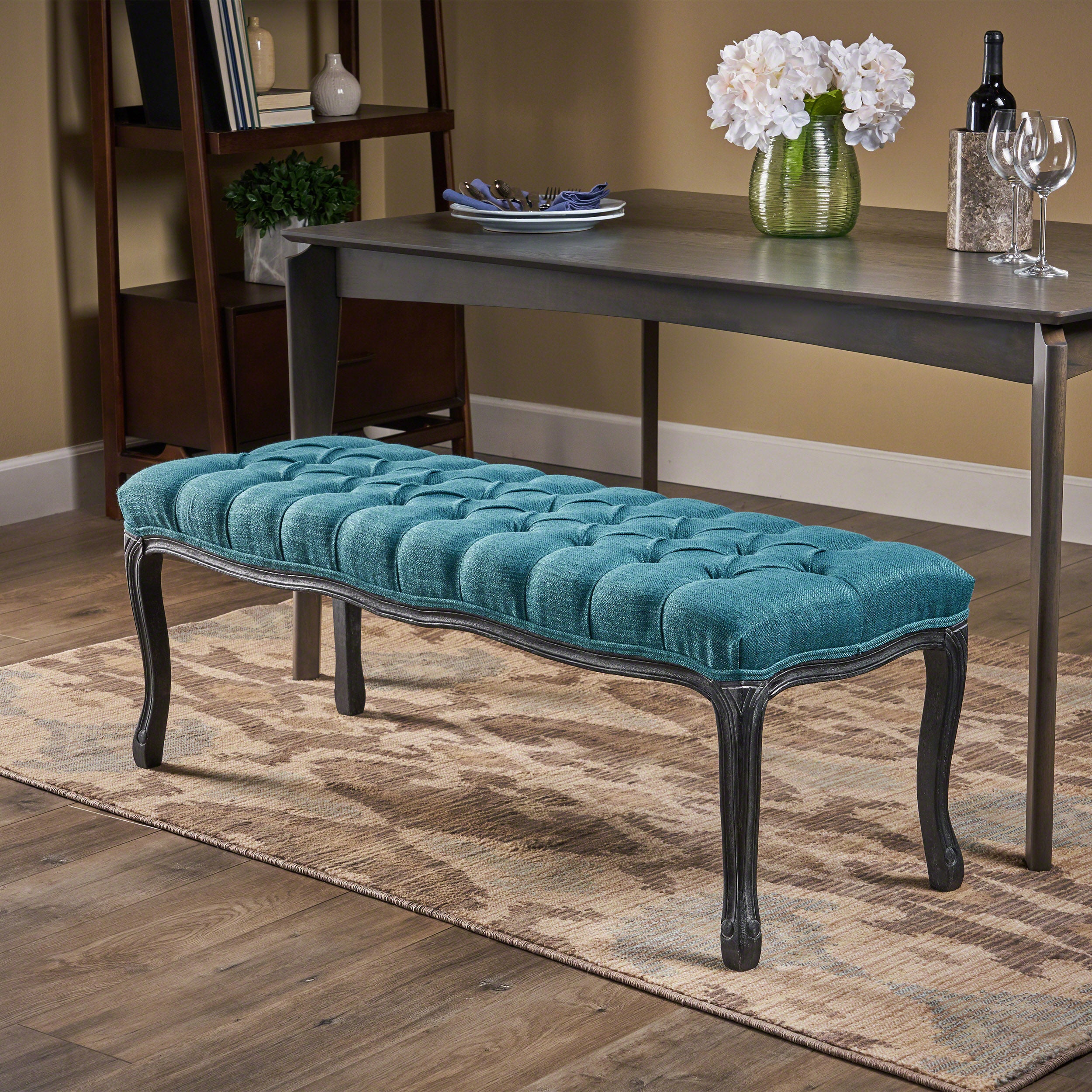 Westlyn Tufted Diamond Dining Bench with Rubberwood Legs