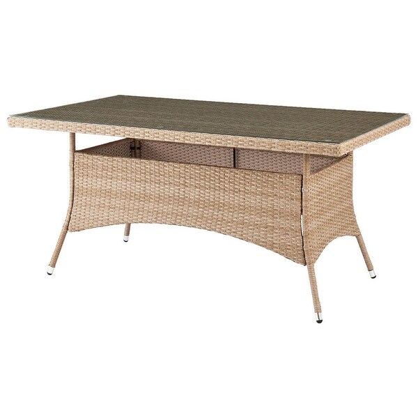 Manhattan Comfort Genoa Natural Patio Dining Table with Glass Top