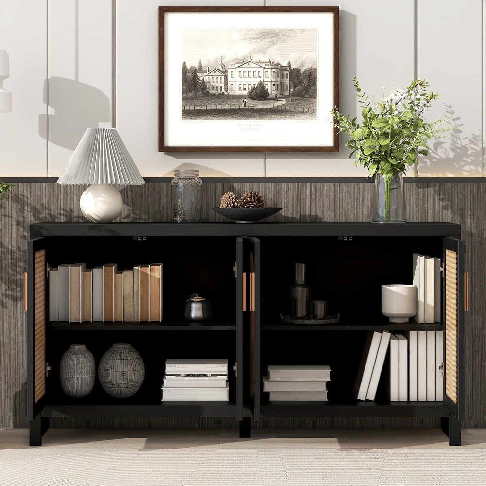 Rattan Storage Cabinet with Adjustable Shelves