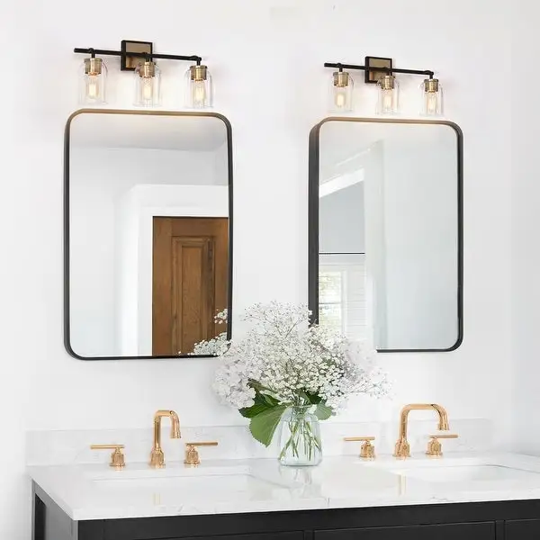 Modern Farmhouse Bathroom Vanity Light Black Gold Cylinder Glass Wall Sconce