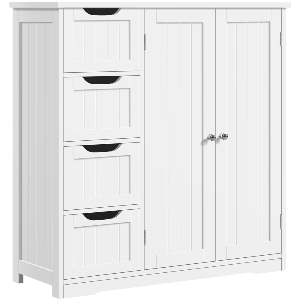 SmileMart Wooden Bathroom Floor Storage Cabinet with 4 Drawers and Double Doors for Home, White