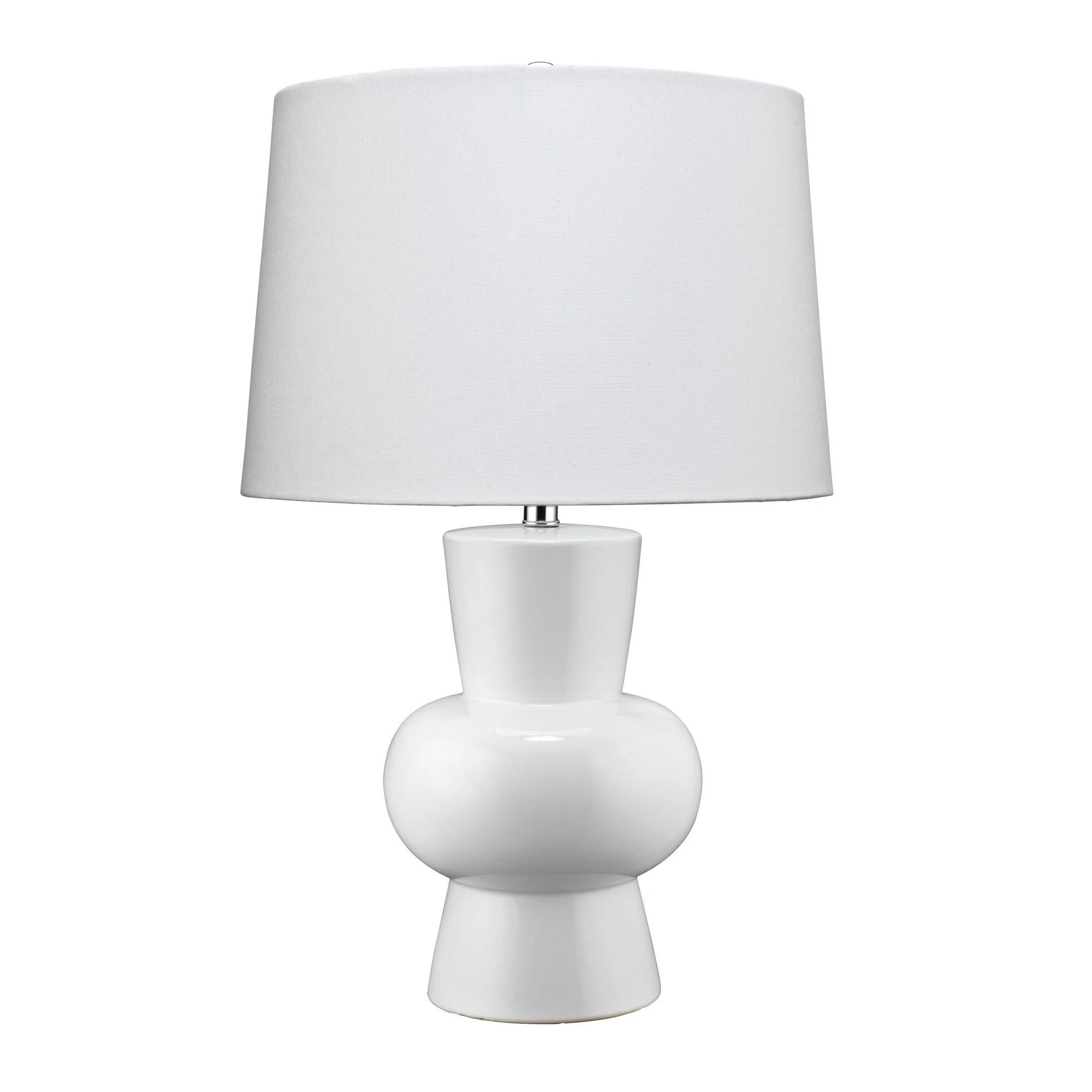 Table Lamp with Glazed Hourglass Bellied Shaped Body， White