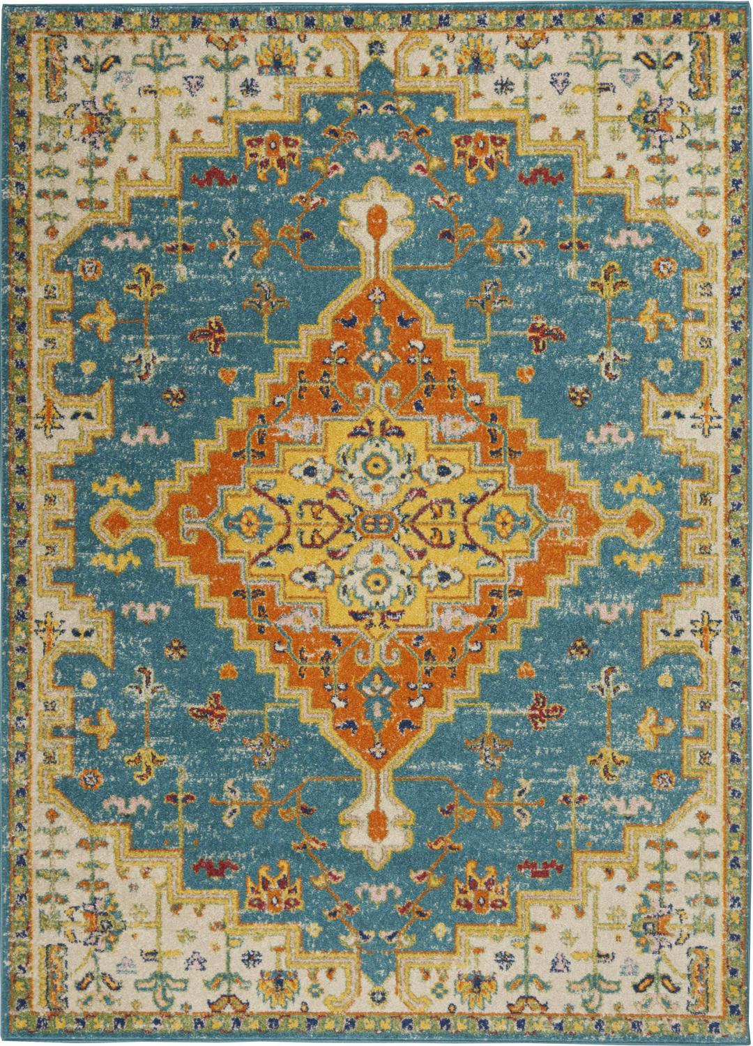 Nourison Allur Traditional Boho Turquoise Ivory 53 x 73 Area Rug， (5and#8242; x 7and#8242;)