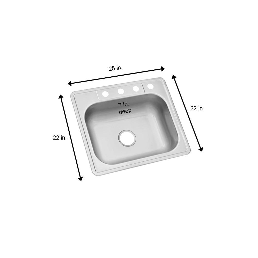 Glacier Bay 25 in. Drop in Single Bowl 22 Gauge Stainless Steel Kitchen Sink HDSB252274