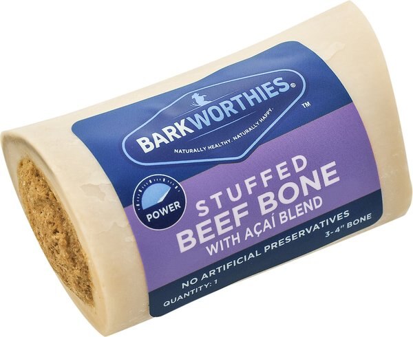 Barkworthies Shin Bone Stuffed with Acai Blend Dog Treat， 3-4 in