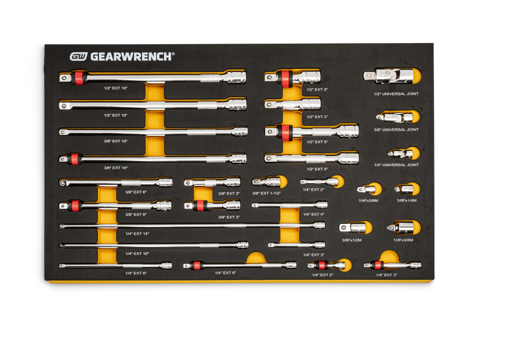 GEARWRENCH Chrome Tool Accessories Set 1/4 3/8 1/2 Drive with EVA Foam Tray 29pc