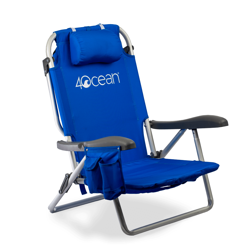 4ocean Signature Folding Backpack Outdoor Beach Chair with Cooler， Blue