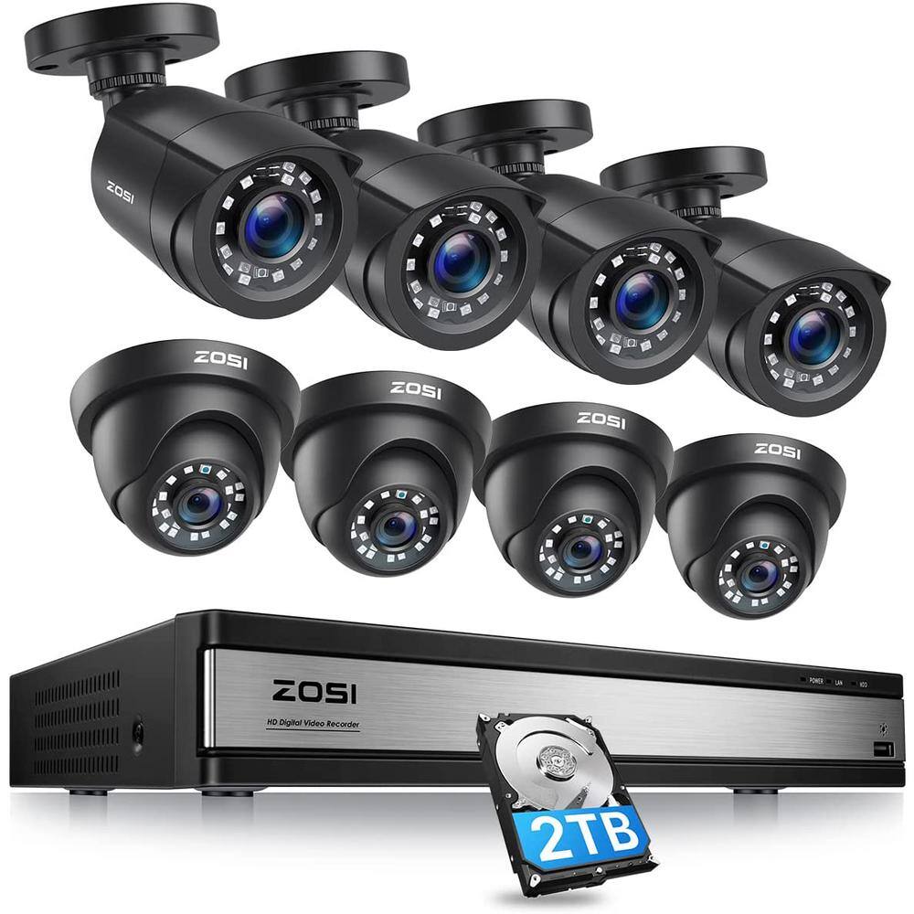 ZOSI 16-Channel 1080p 2TB DVR Security Camera System with 8 Wired Bullet Cameras 16WK-106X418B4S-20