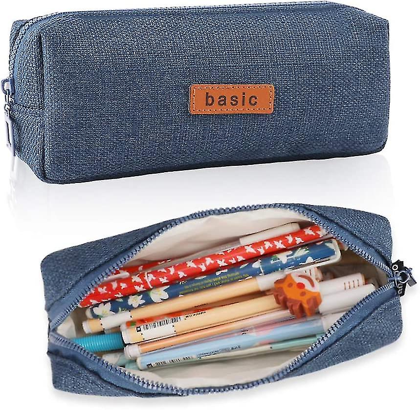 Cotton Linen Student Stationery Pouch Bag Pencil Case Office Storage Organizer Coin Pouch Cosmetic Bagdenim Blue