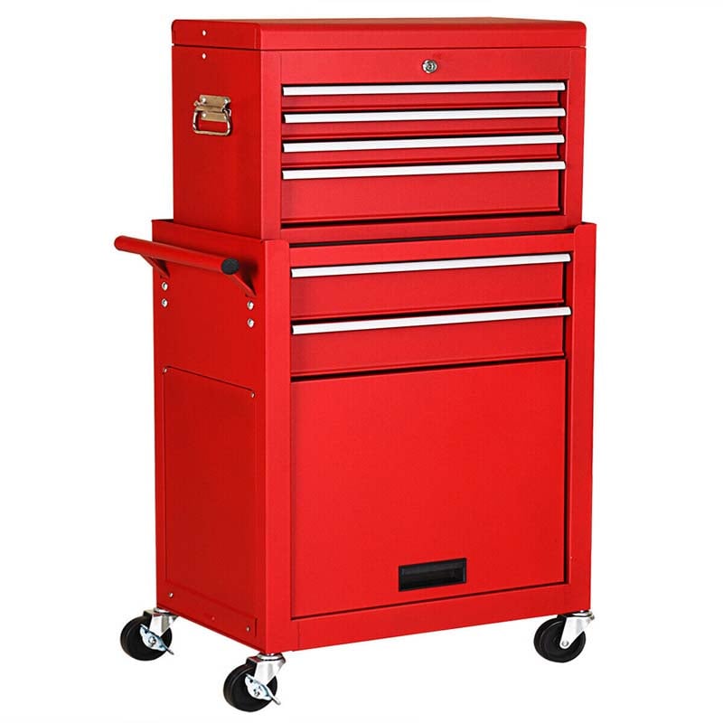 6-Drawer Rolling Tool Chest Removable Tool Storage Cabinet Toolbox Organizer with Sliding Drawers & Lock