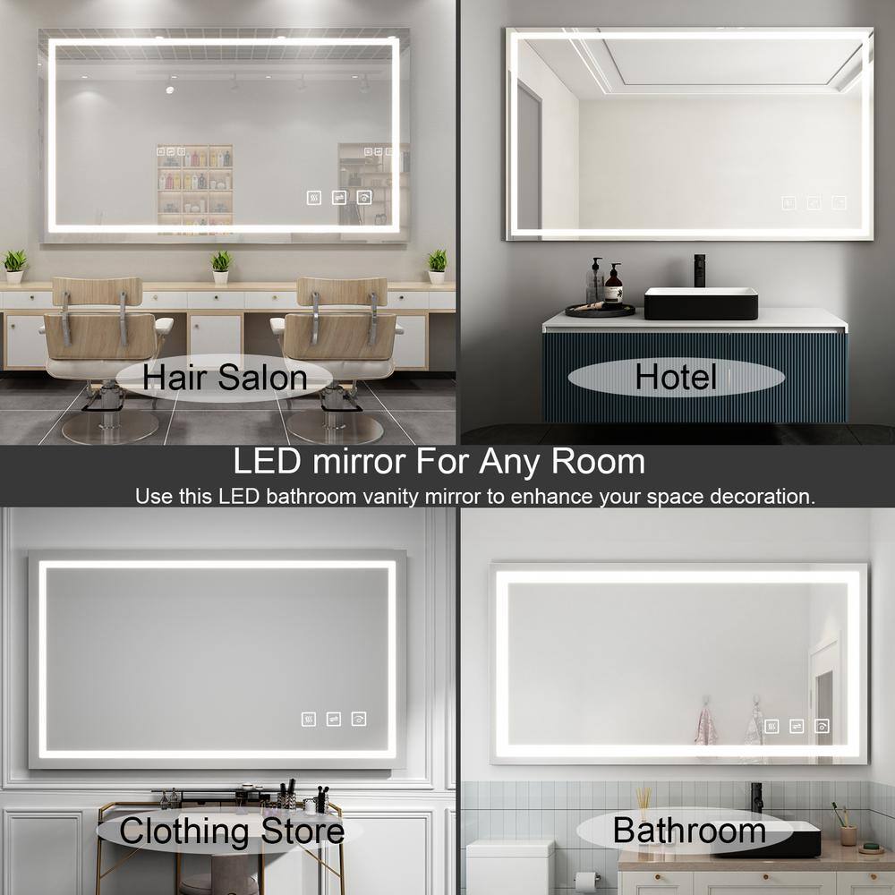 TOOLKISS 60 in. W x 36 in. H Rectangular Frameless LED Light Anti-Fog Wall Bathroom Vanity Mirror Front Light Super Bright TK19089