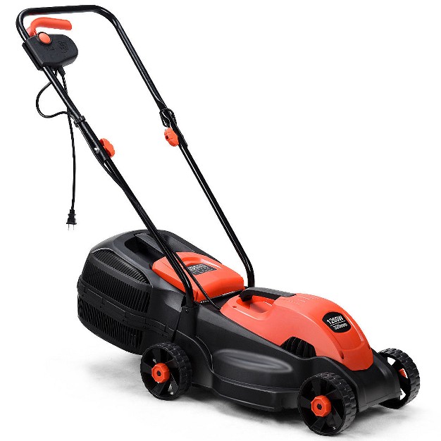 Costway 12 Amp 14 inch Electric Push Lawn Corded Mower With Grass Bag Red