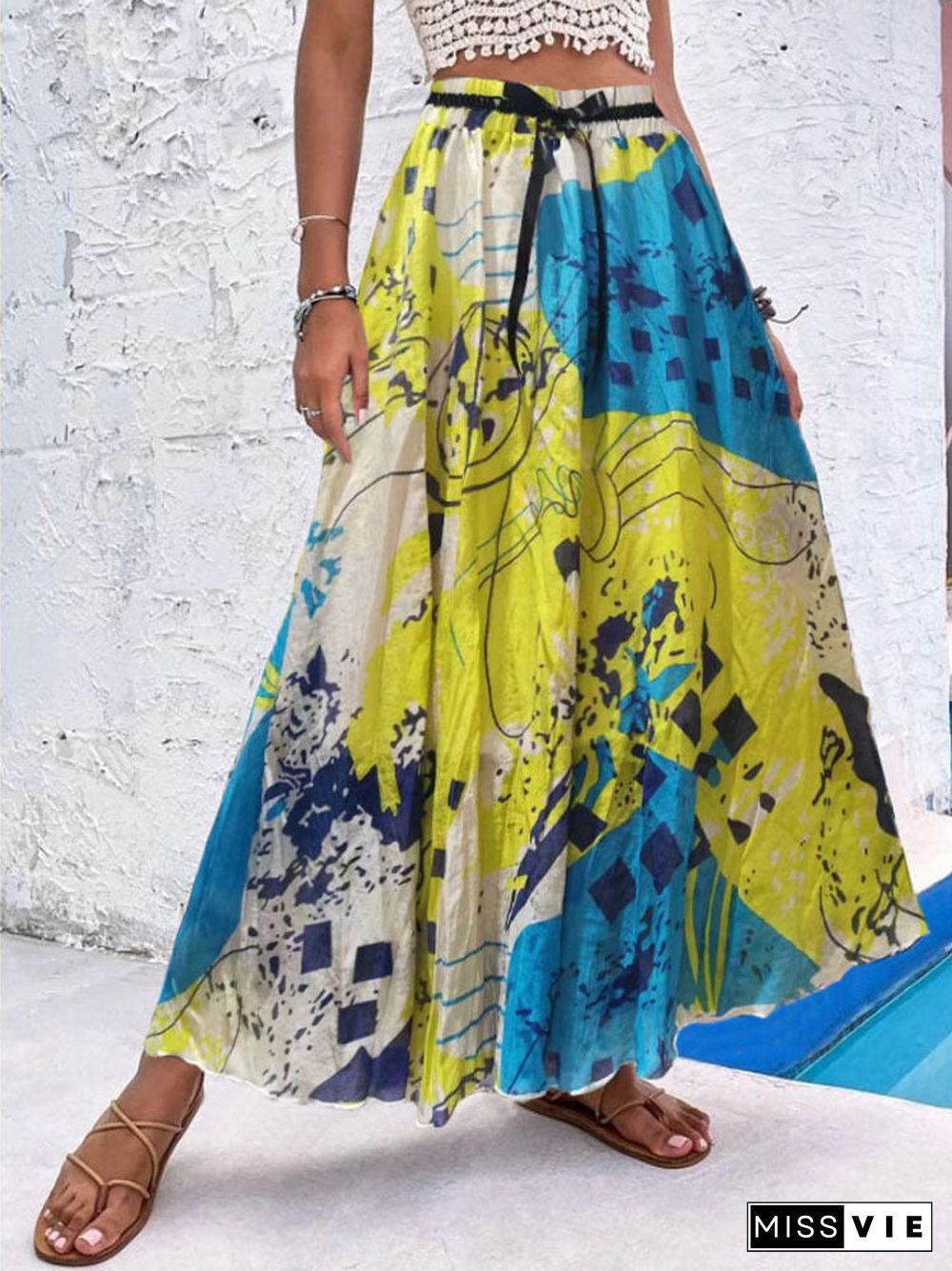 Women'S Skirts Printed High Waist Swing Long Skirt