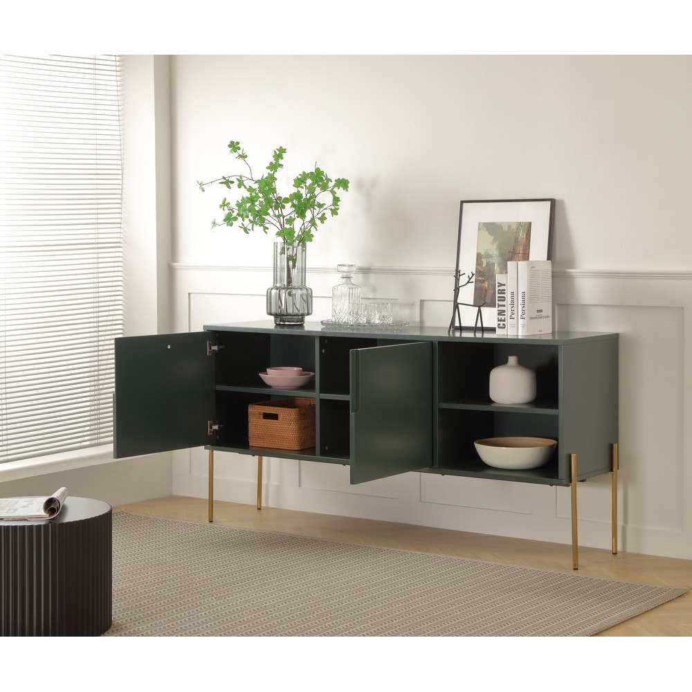 Modern Wood Entertainment TV Stands Sideboard Kitchen Buffet Cabinet with 6 Storage Shelves Cupboard Console Table  Green