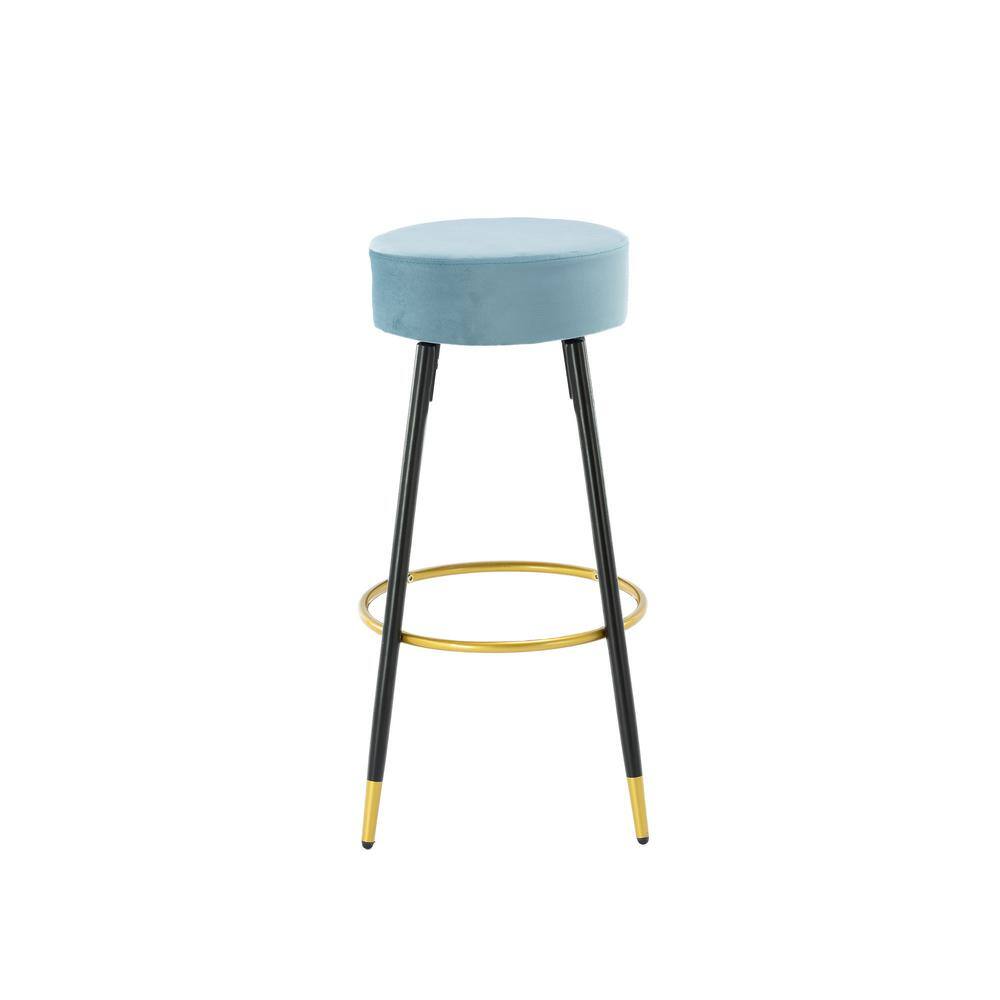 HOMEFUN 30 in. Light Blue Metal Frame Bar Stool with Velvet Seat (Set of 2) HFHDOF-052LB