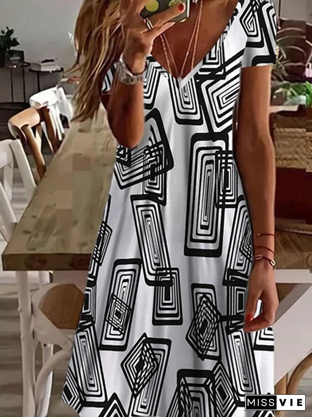 Geometric Short sleeve Casual Dresses