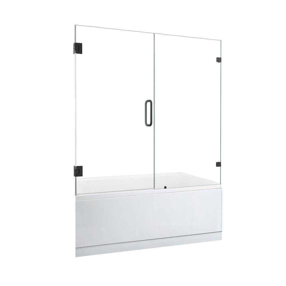 Altair Roisin 60 in. W x 58 in. H Pivot Frameless Tub Door in Matte Black Finish with Clear Glass TS80660-HI-MB