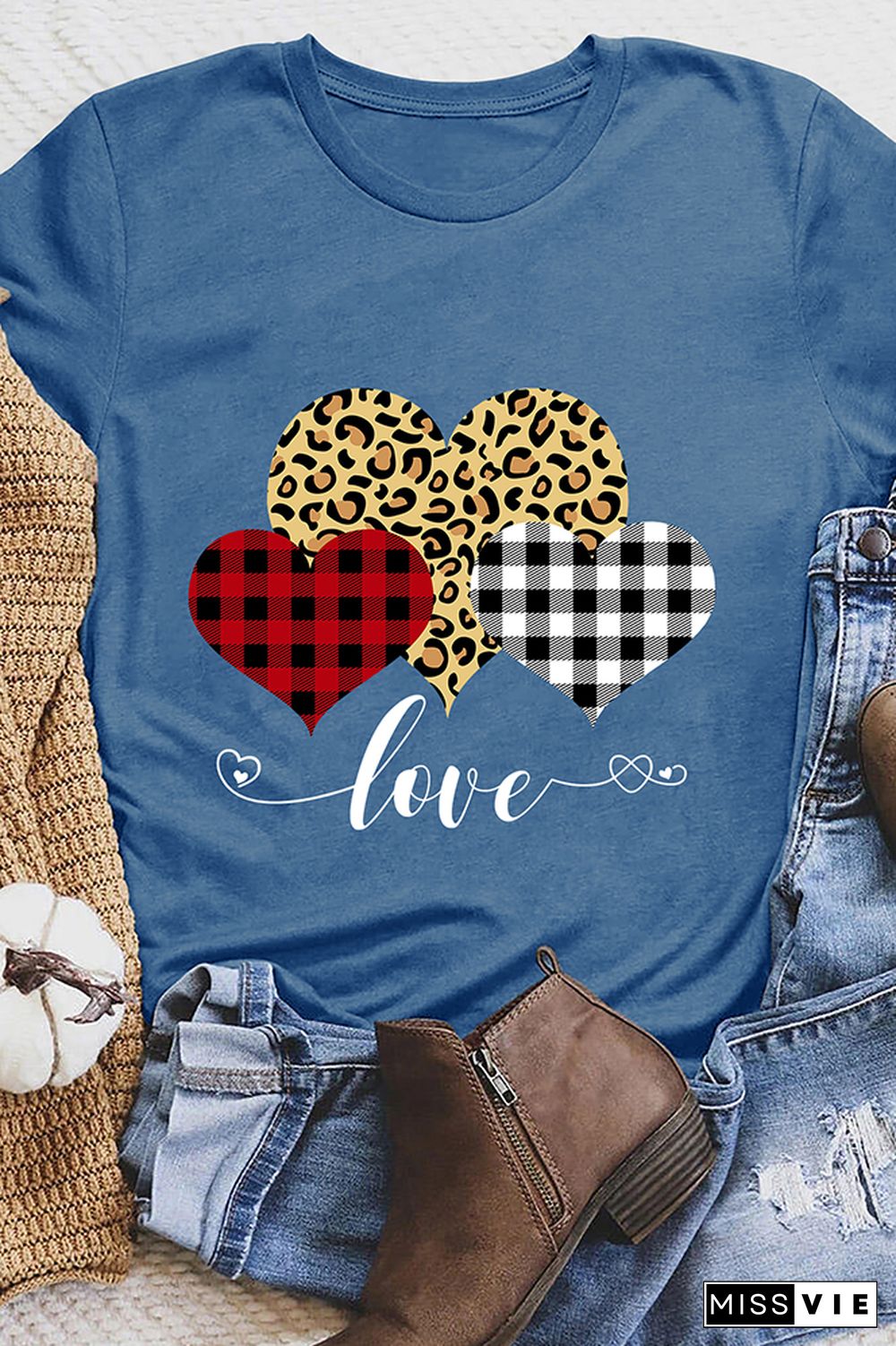 Valentine's Day Leopard Print Heart Short Sleeve Graphic Tee Wholesale