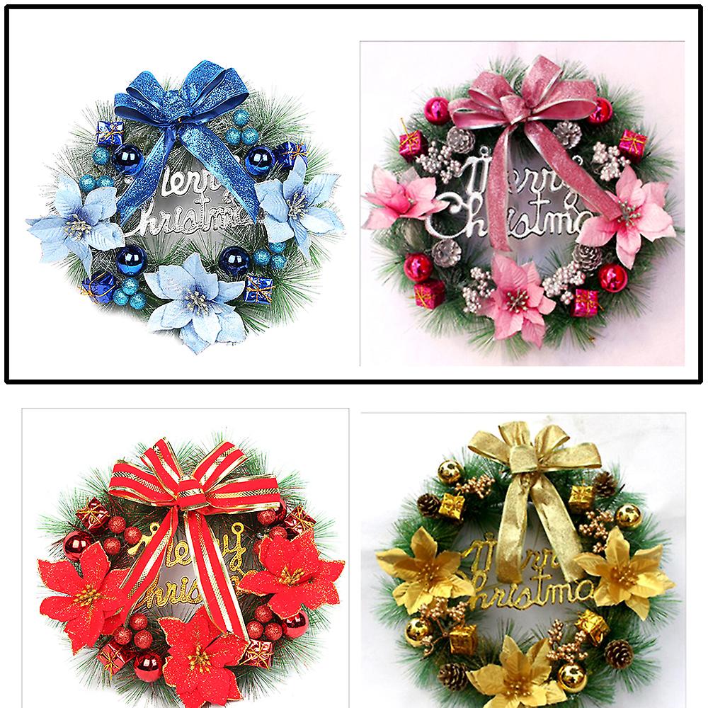 Christmas Wreath With Led String Light Garland Merry Christmas Front Door Wreath Artificial Plants Flower Wall Window Hanging Ornament Red