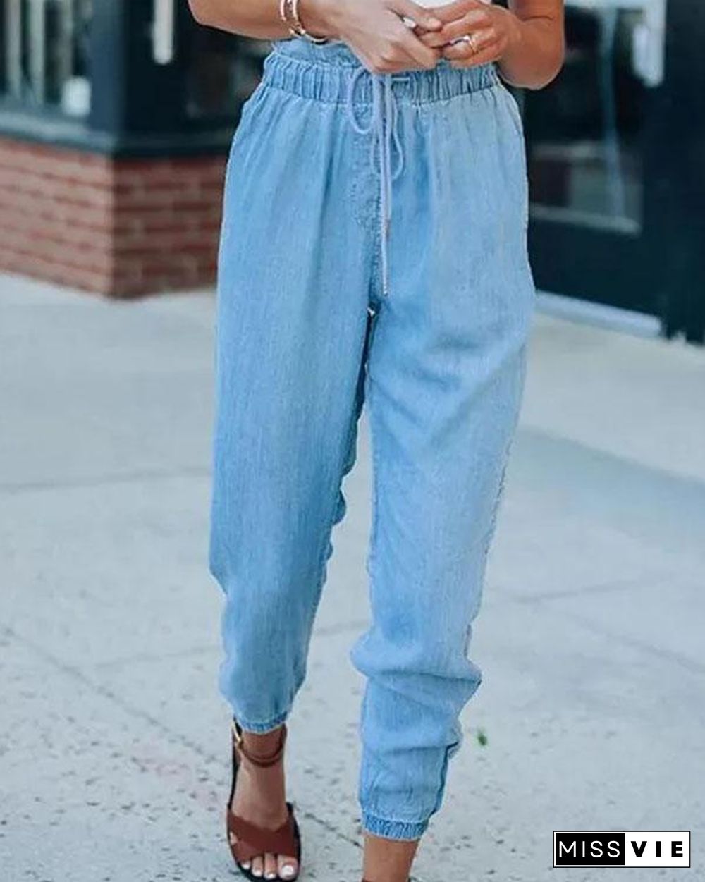 Drawstring Waist Denim Jeans