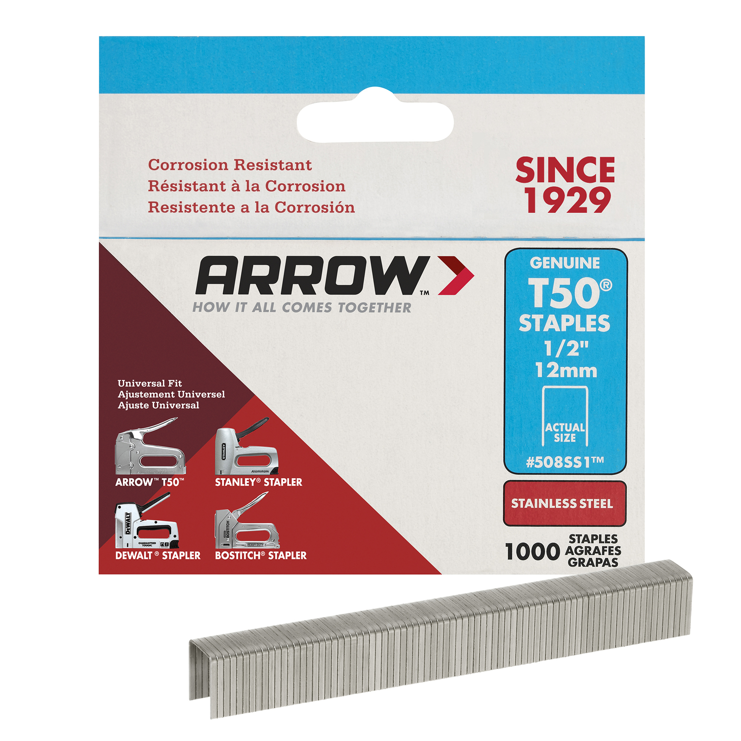 Arrow T50 3/8 in. W X 1/2 in. L 18 Ga. Flat Crown Heavy Duty Staples 1000 pk