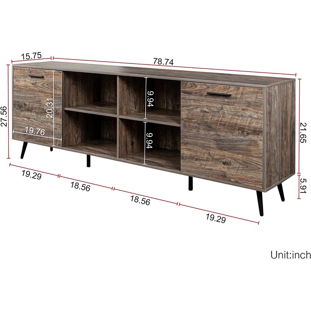 Wood TV Stand  Modern 70 inch TV Stand  Entertainment Center with Storage  High Gloss TV Cabinet for Living Room  White