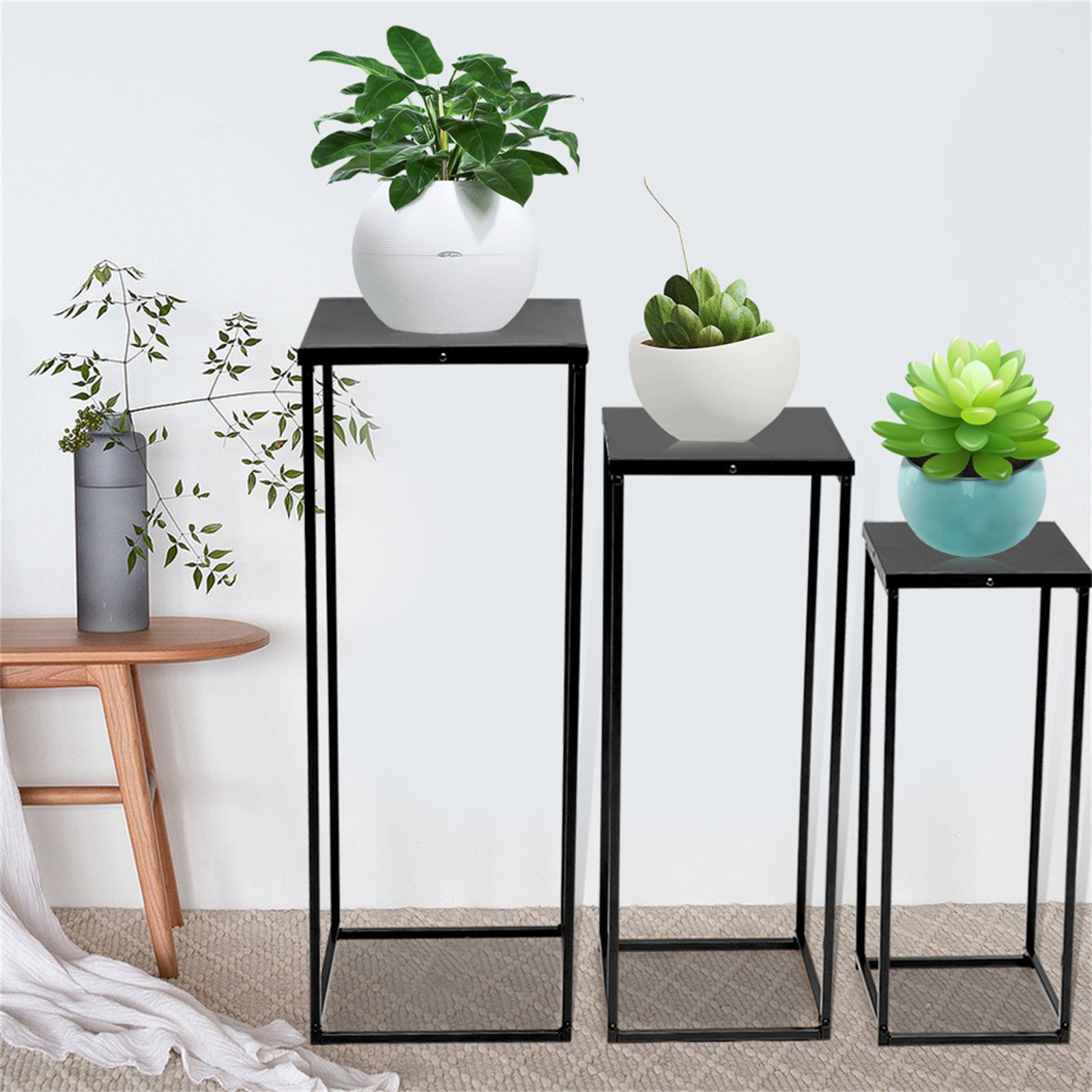 Miumaeov 3Pcs Metal Stand Balcony Patio Flower Pot Bonsai Book Storage Rack