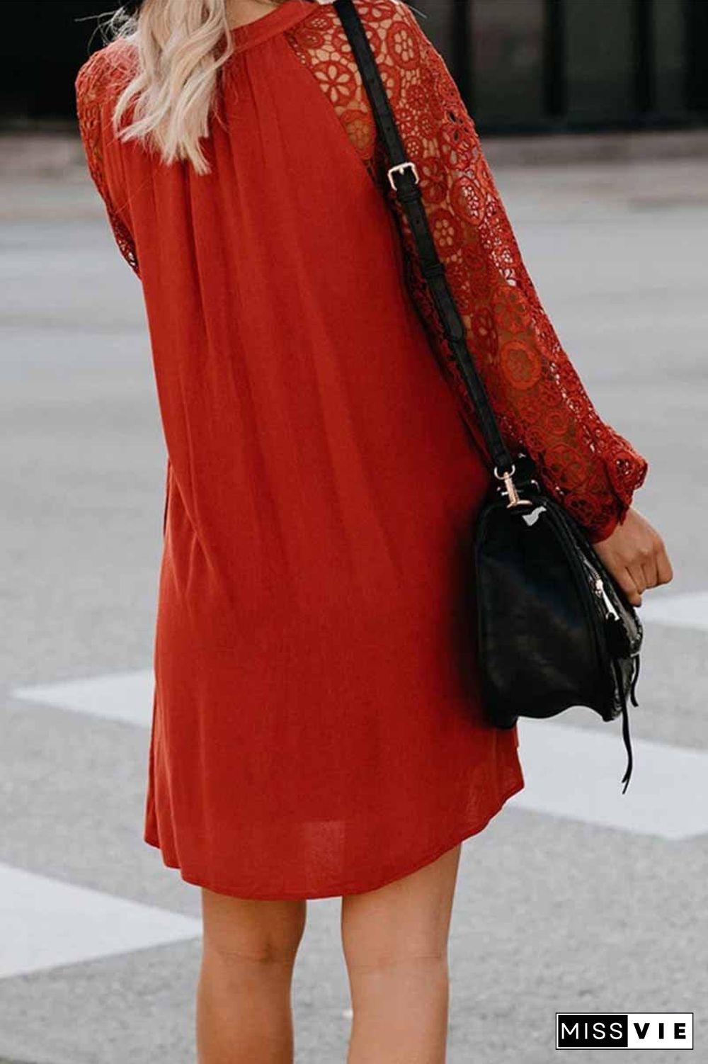 V-Neck Lace Mini Dress