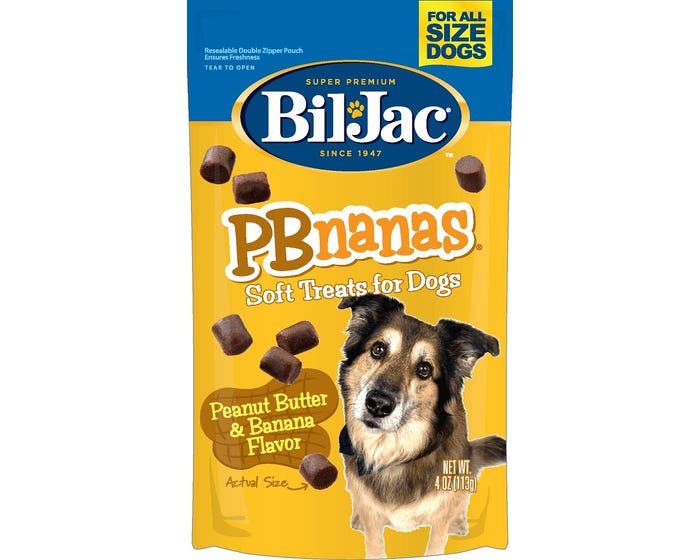 Bil-Jac PBnanas Peanut Butter  Banana Soft Dog Treats， 4 oz. Pouch - 319018