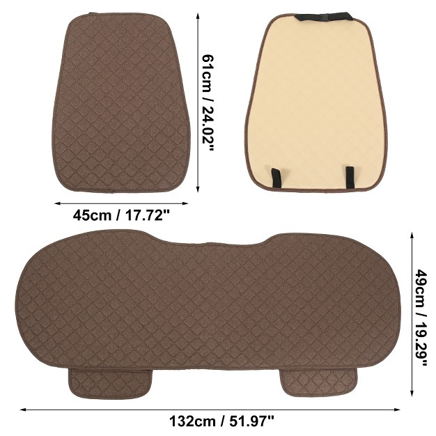 Unique Bargains Universal Car Seat Covers Protector Set Rear Seat Pad Mat Rear Bench Cover Breathable Flax Fiber Brown