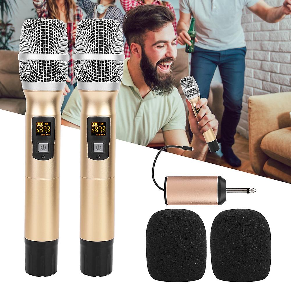 2pcs 25 Channels Golden Metal Handheld Wireless Microphone With Mini Receiver(built-in Battery)