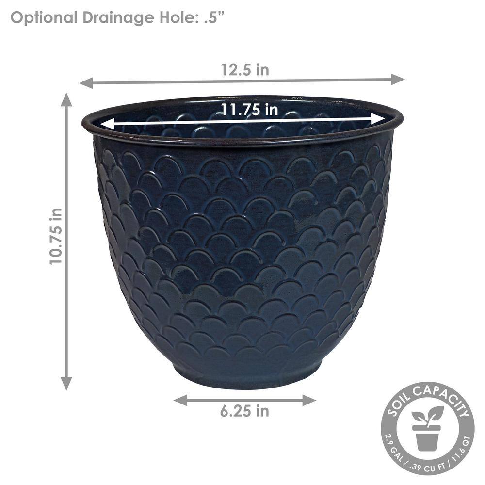 Sunnydaze Dinah Metal Outdoor Planter - Navy Molten Glaze - (Set of 2) DRV-2812