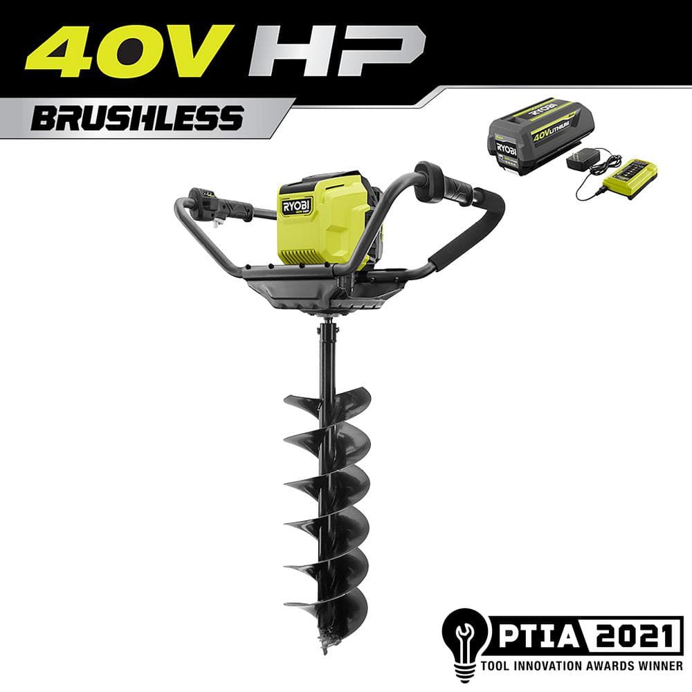 RYOBI 40V HP Brushless Cordless Earth Auger with 8 in. Bit with 4.0 Ah Battery and Charger RY40710