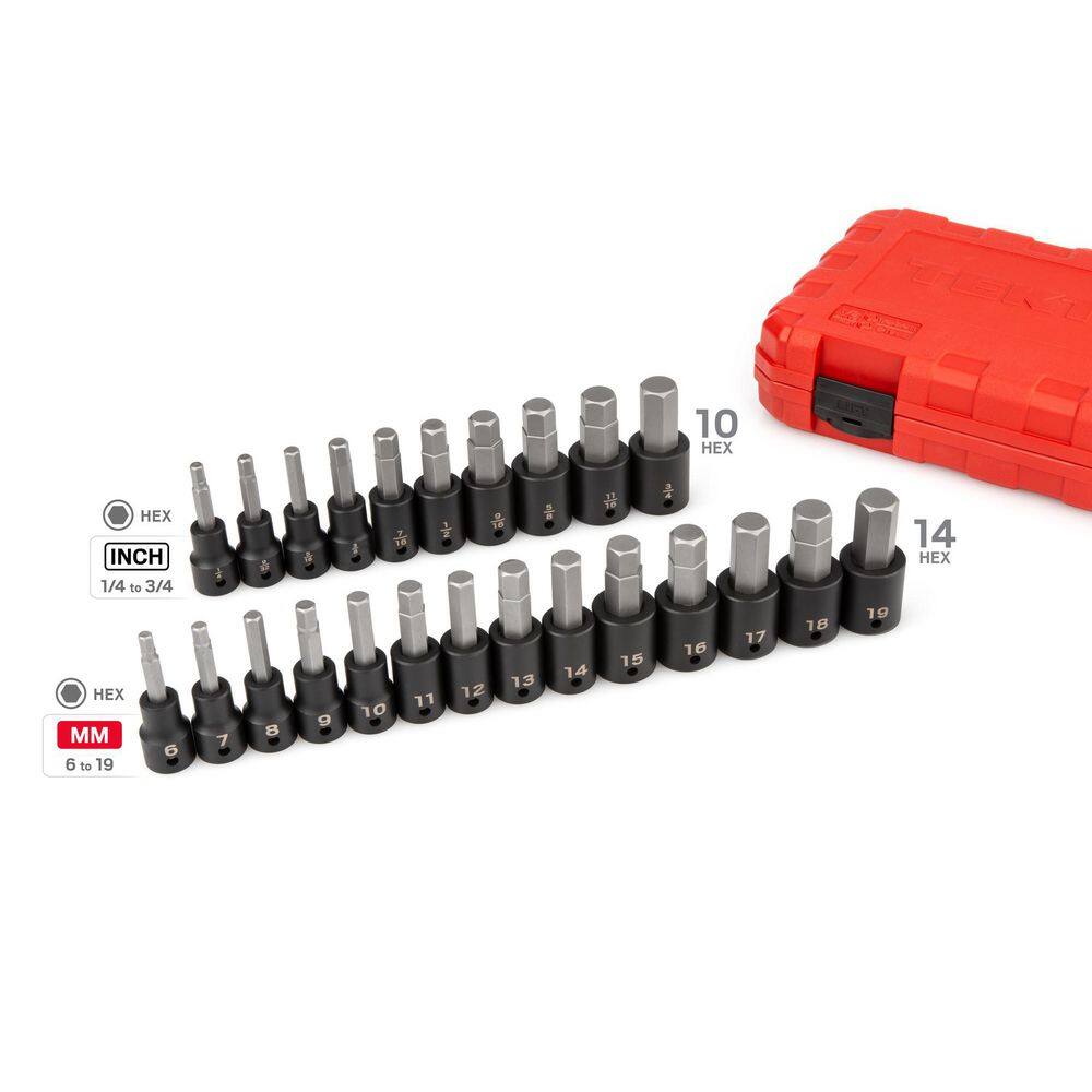 TEKTON SIB92311 1/2 in. Drive Hex Bit Impact Socket Set， 24-Piece (1/4-3/4 in.， 6-19 mm)