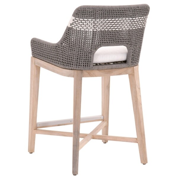 Interwoven Rope Counter Stool with Flared Legs and Cross Support， Dark Gray