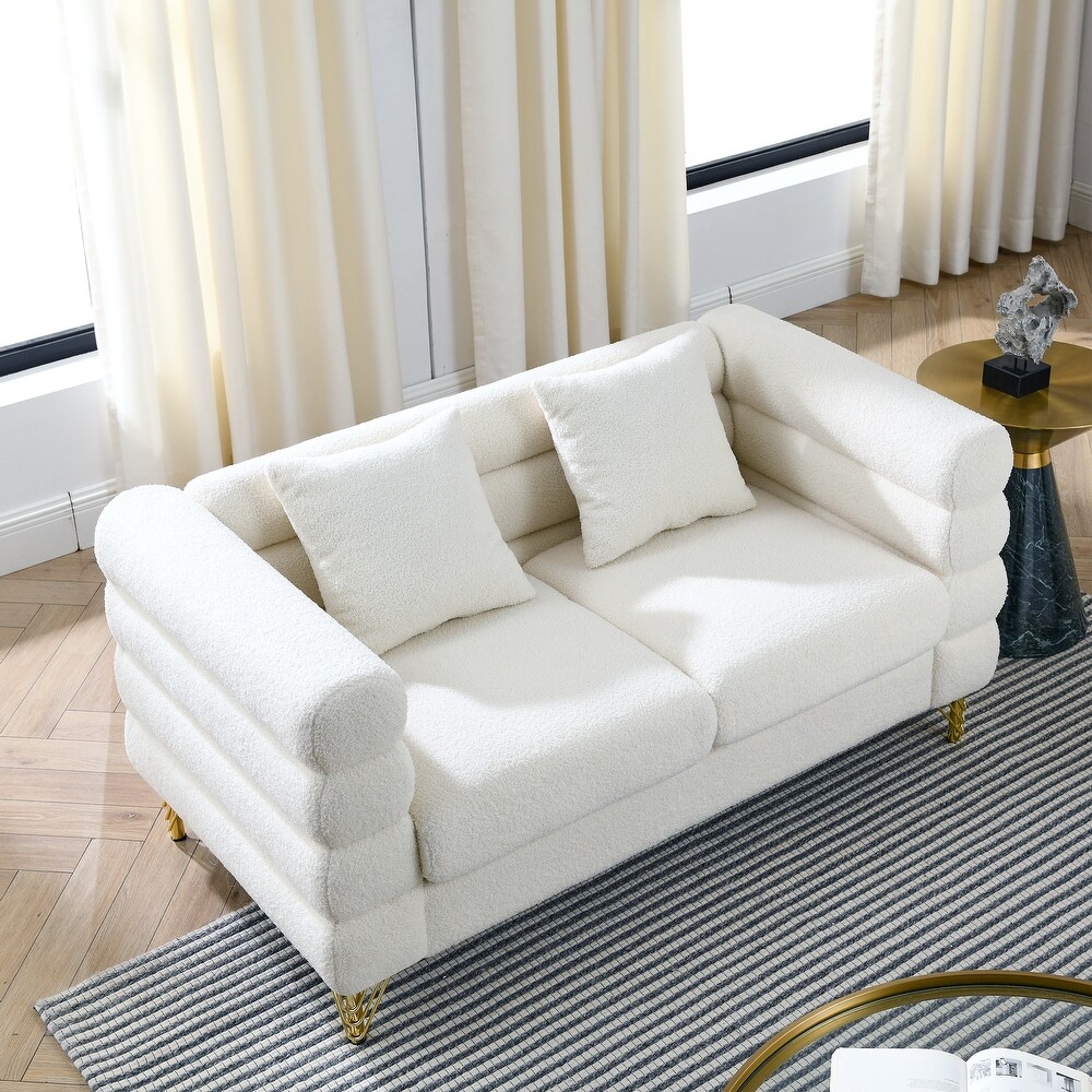 Teddy Boucle Sectional Sofa Set Gourd shape Deep Seat Lounge Loveseat  Living Room Recliner Loveseat with 3 Pillows