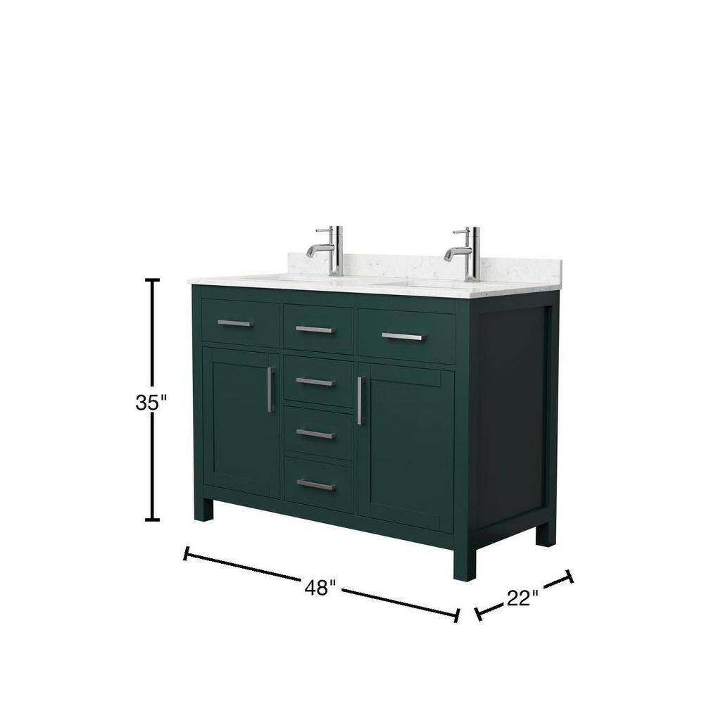 Wyndham Collection Beckett 48 in. W x 22 in. D x 35 in. H Double Sink Bathroom Vanity in Green with Carrara Cultured Marble Top WCG242448DGECCUNSMXX