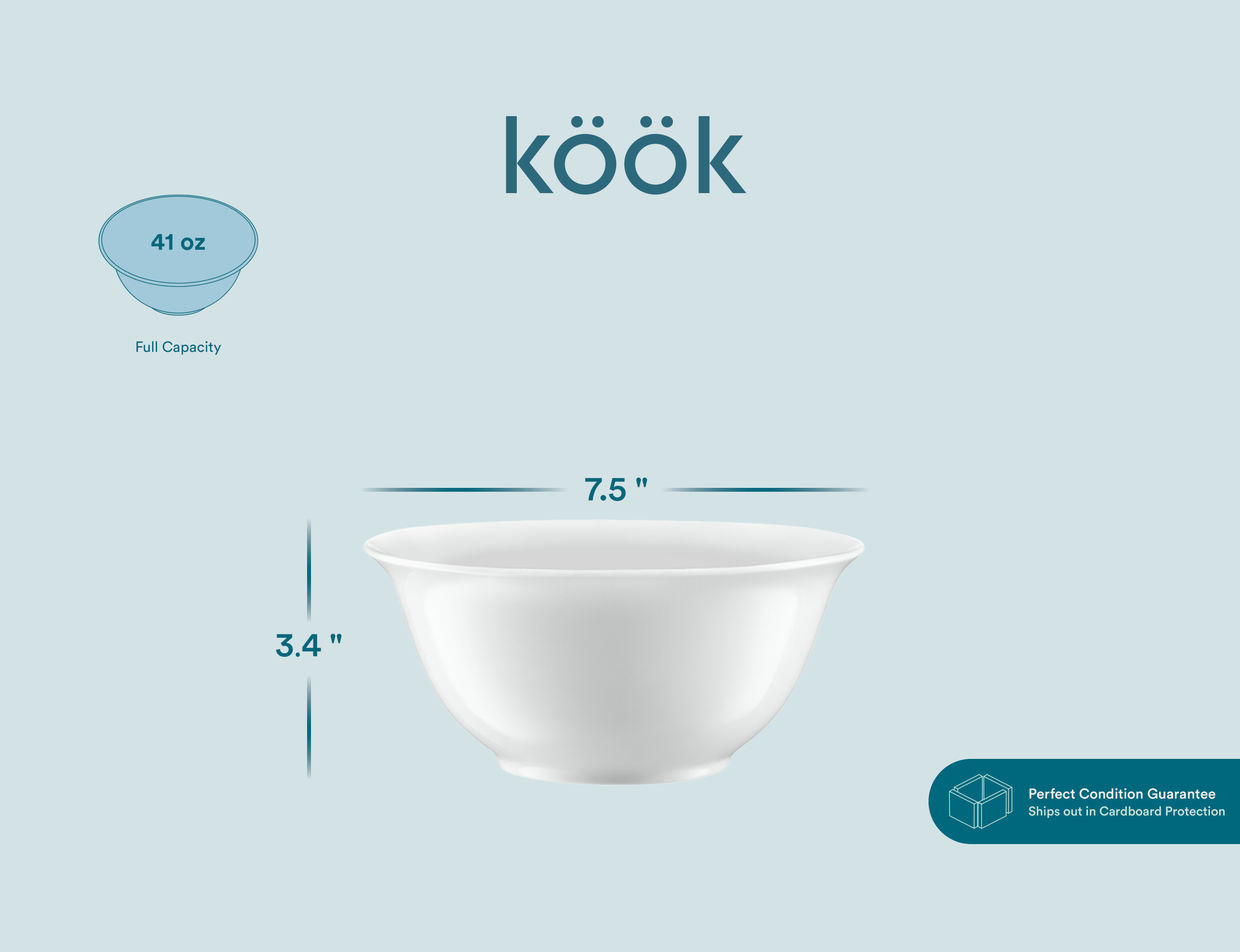 Kook Ceramic Salad Bowls， 41 oz， Set of 4